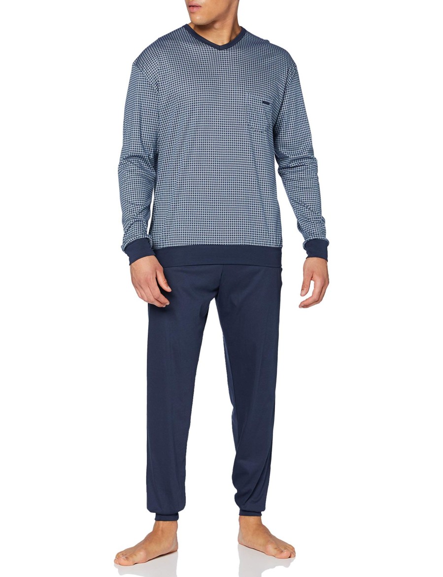 Manner Calida Wasche | Pyjama Lang Herren Pyjama Mit Bu00Fcndchen, Indigo Mood