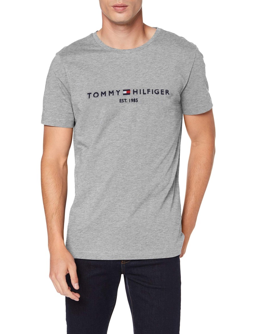 Manner Tommy Hilfiger Shirts | Rundhals T-Shirt Rundhalsshirt Kurzarm, Grau