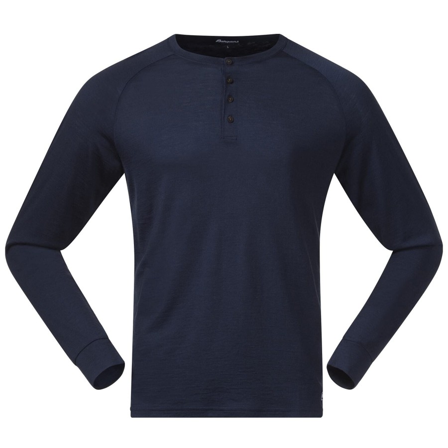 Manner Bergans Shirts | Rundhals T-Shirt Lysebu Wool Henley