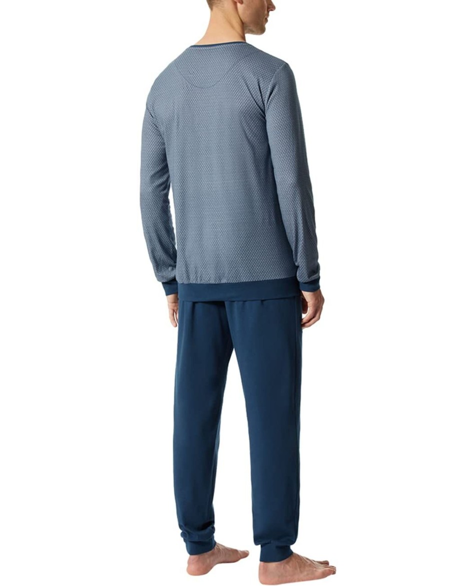 Manner Schiesser Wasche | Pyjama Lang Schlafanzug Lang, Blau