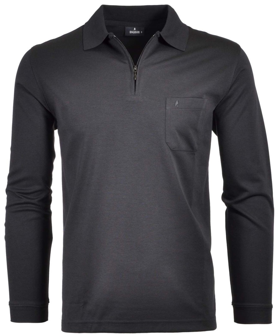 Manner Ragman Shirts | Poloshirt Langarm Polo Rv La Uni Soft-Knit, Schwarz