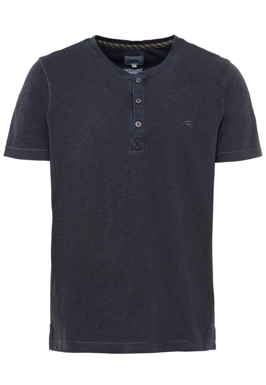 Manner Camel Active Shirts | Rundhals T-Shirt H-Henley 1/2 Arm, Night Blue