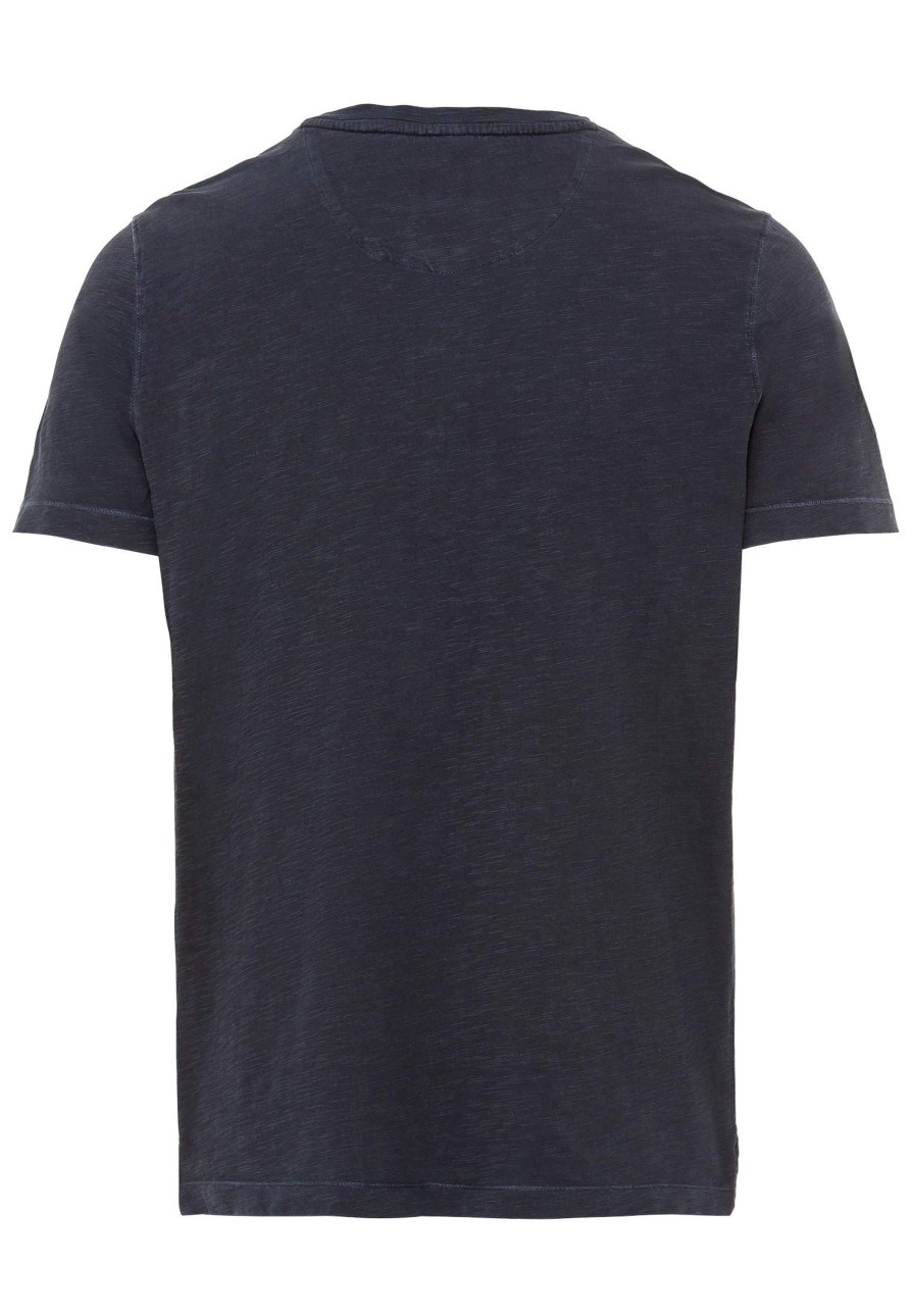 Manner Camel Active Shirts | Rundhals T-Shirt H-Henley 1/2 Arm, Night Blue